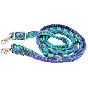 Horse Roping Tack Western Barrel Reins Nylon Braided Lime Purple Turquoise